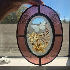 Handmade Pressed Flower & Real Butterfly Stained Glass Suncatcher Boho Cottage